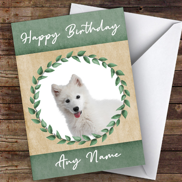 Samoyed Dog Green Animal Personalised Birthday Card