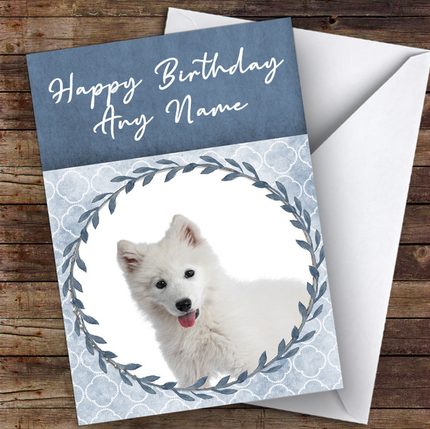 Samoyed Dog Blue Animal Personalised Birthday Card