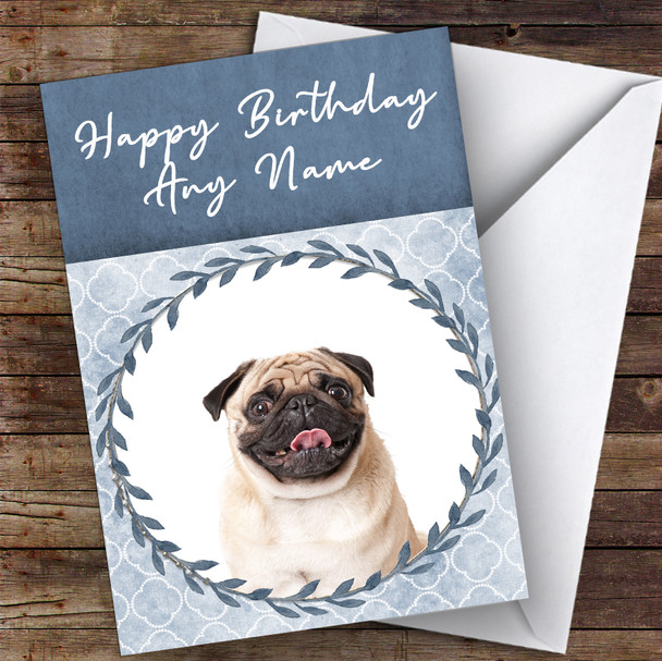 Pug Dog Blue Animal Personalised Birthday Card