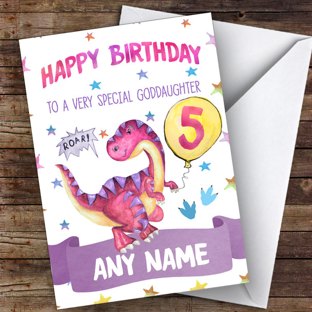 Personalised Girls Birthday Card Dinosaur 1St 2Nd 3Rd 4Th 5Th 6Th Goddaughter