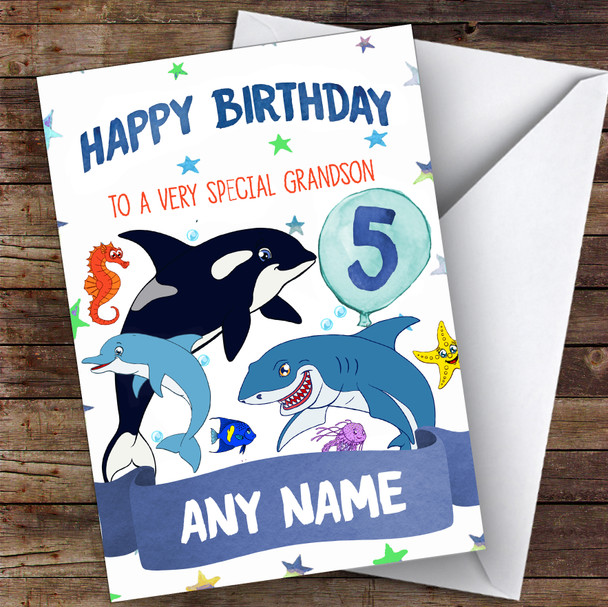 Personalised Boys Birthday Card Sea Life 7Th 8Th 9Th 10Th 11Th 12Th Grandson