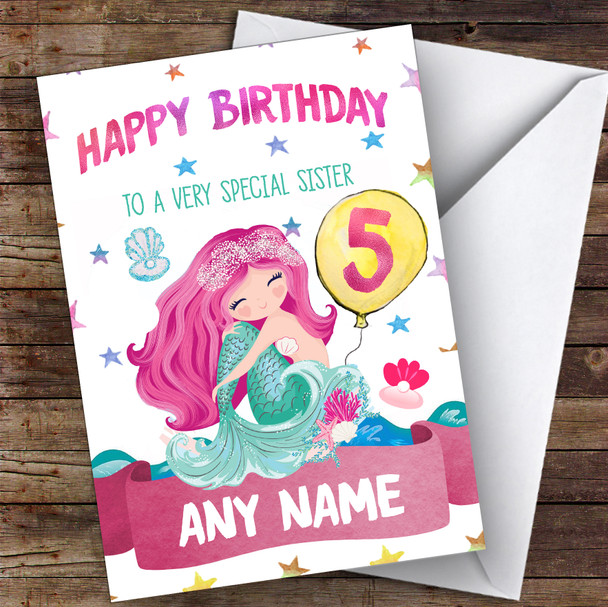 Personalised Girls Birthday Card Mermaid 1St 2Nd 3Rd 4Th 5Th 6Th Sister