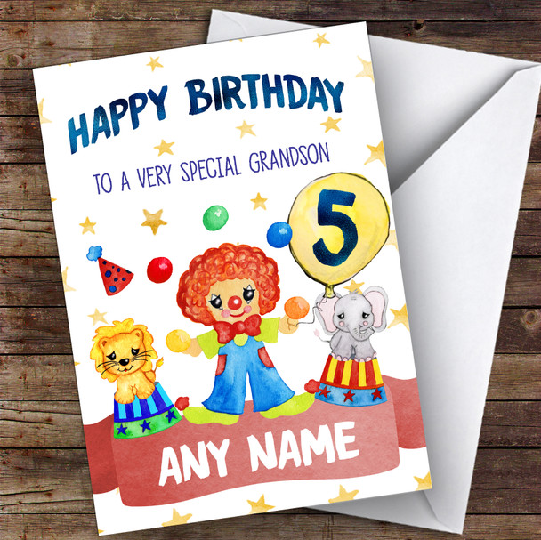 Personalised Birthday Card Circus 7Th 8Th 9Th 10Th 11Th 12Th Grandson