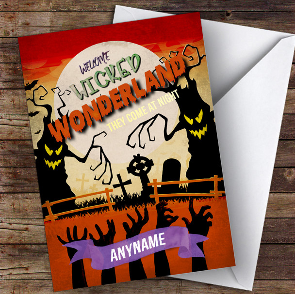 Spooky Poster Style Wicked Wonderland Personalised Happy Halloween Card