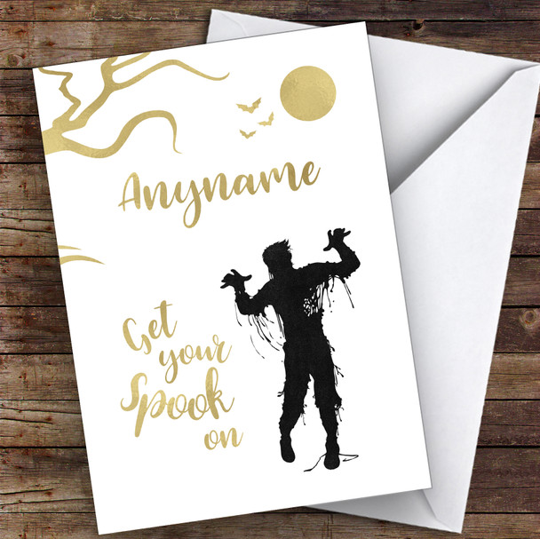 Fancy Gold Zombie Spooky Personalised Happy Halloween Card