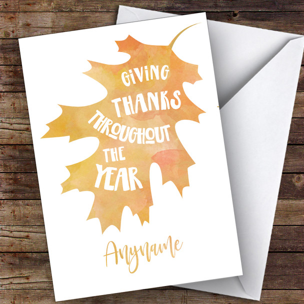 Watercolour Leaf Giving Thanks Personalised Happy Thanksgiving Card