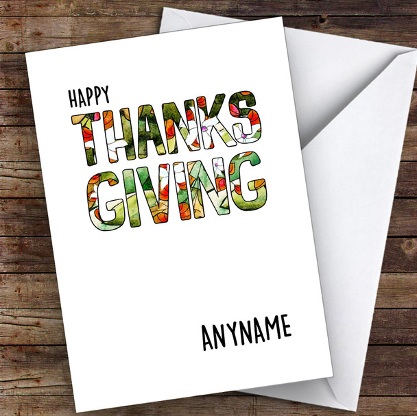 Patterned Autumn Style Text Personalised Happy Thanksgiving Card