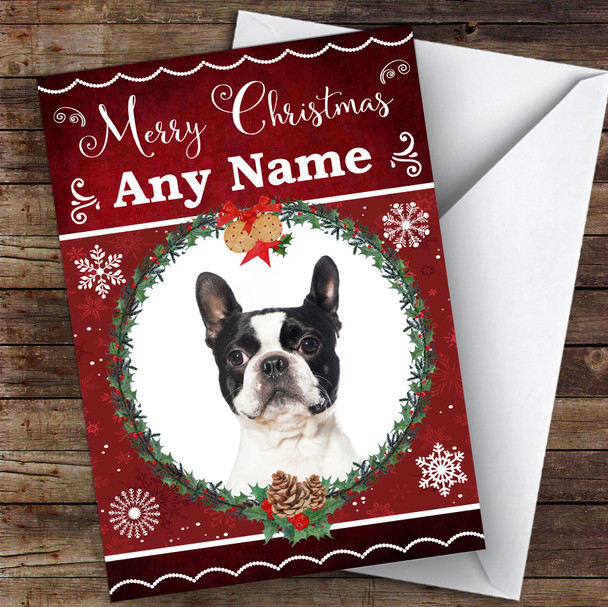 Boston Terrier Dog Traditional Animal Personalised Christmas Card