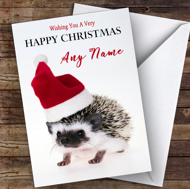 Baby Hedgehog In Santa Hat Animal Personalised Christmas Card