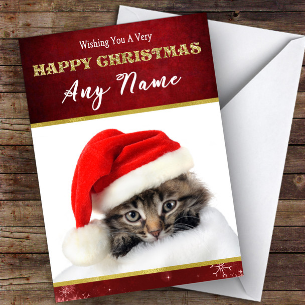 Kitten In Hat & Blanket Animal Personalised Christmas Card