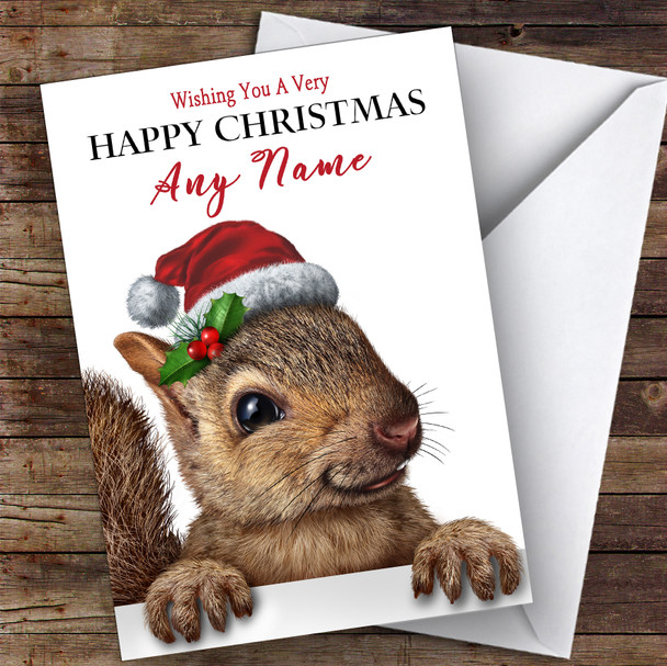 Peeking Squirrel In Hat Animal Personalised Christmas Card