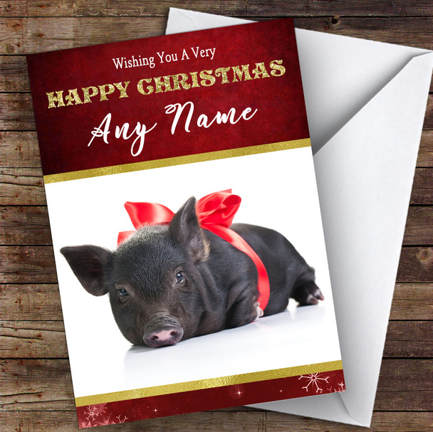 Cute Baby Black Piglet Animal Personalised Christmas Card