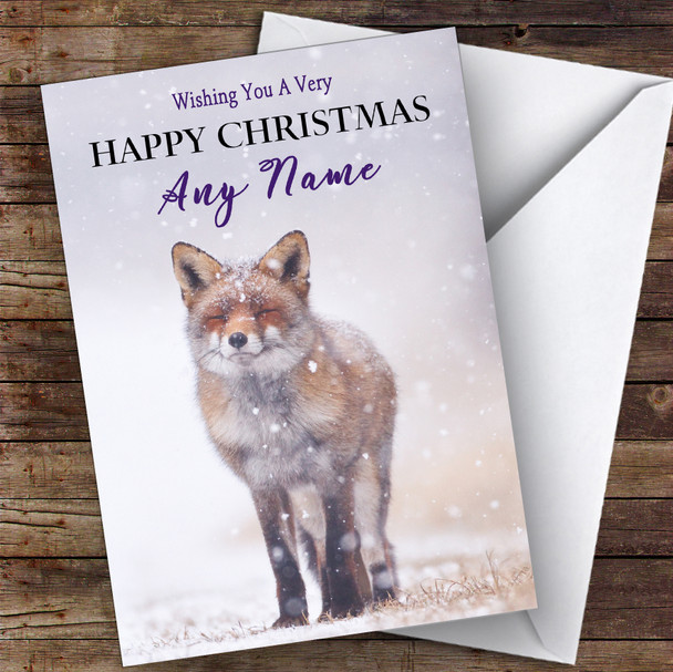 Red Fox In Snowstorm Animal Personalised Christmas Card