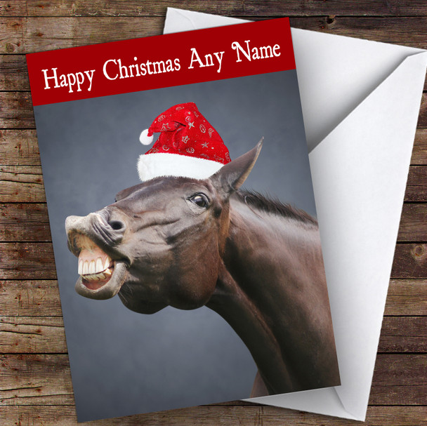 Funny Smiling Horse Animal Personalised Christmas Card
