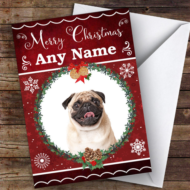 Pug Dog Traditional Animal Personalised Christmas Card