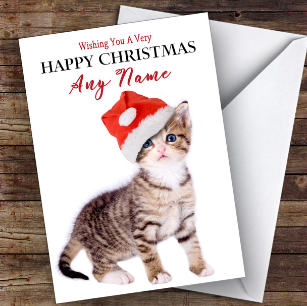 Tabby Kitten In Hat Animal Personalised Christmas Card