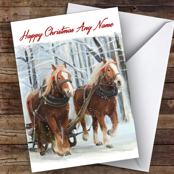 Horses & Carts Animal Personalised Christmas Card
