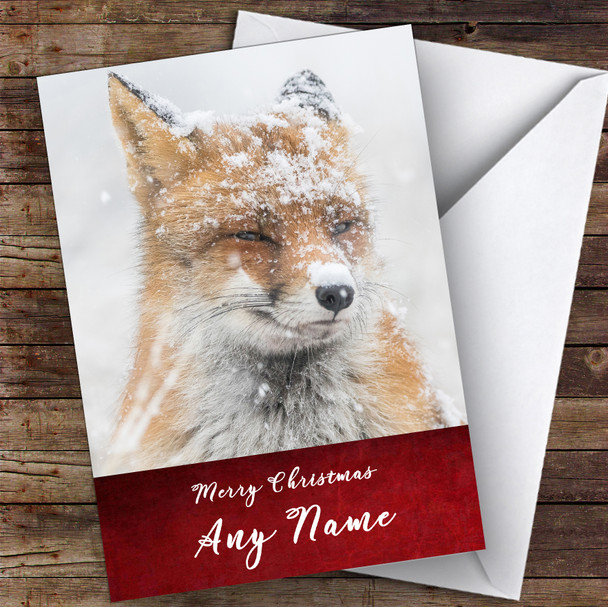 Snowy Red Fox Animal Personalised Christmas Card