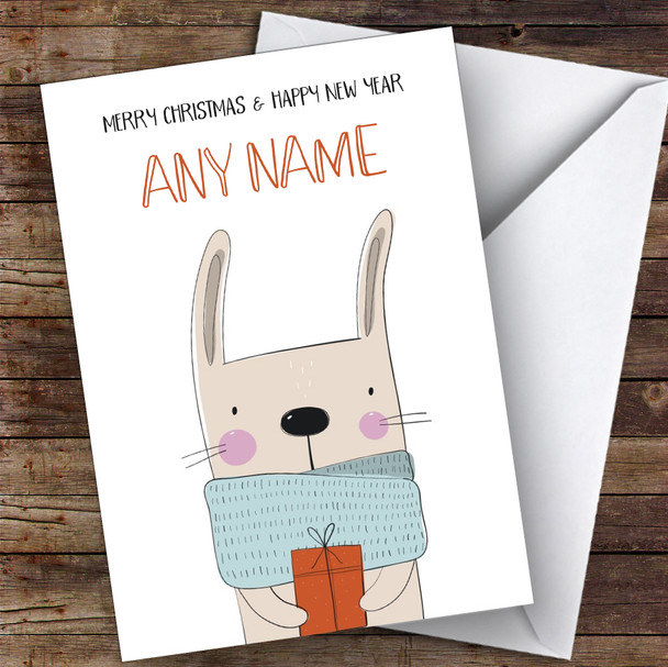 Cute Doodle Rabbit & Gift Children's Personalised Christmas Card