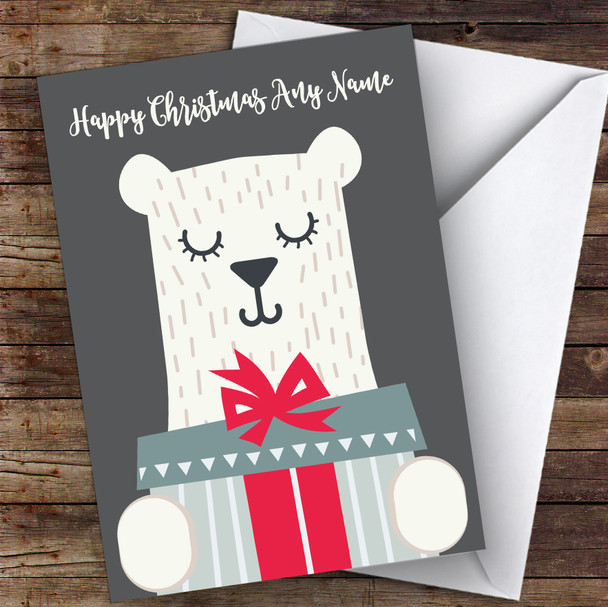 Cute Bear With Present Children's Personalised Christmas Card