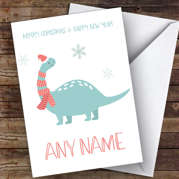 Dinosaur In Hat Children's Personalised Christmas Card