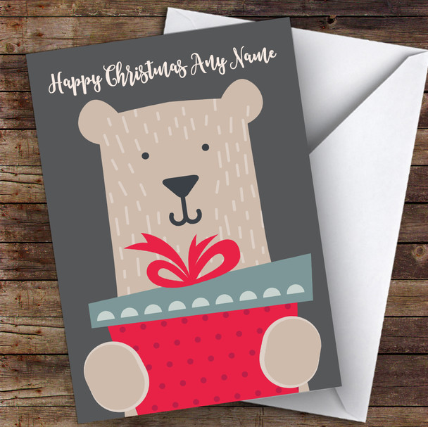 Bear With Gift Children's Personalised Christmas Card
