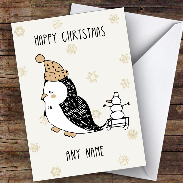 Penguin & Snowman Snowflake Cute Personalised Christmas Card