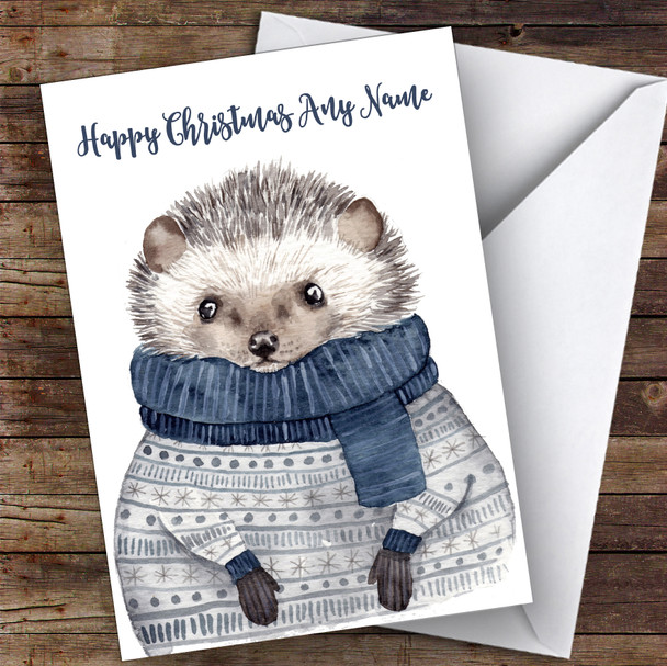 Warm Xmas Jumper Hedgehog Cute Personalised Christmas Card
