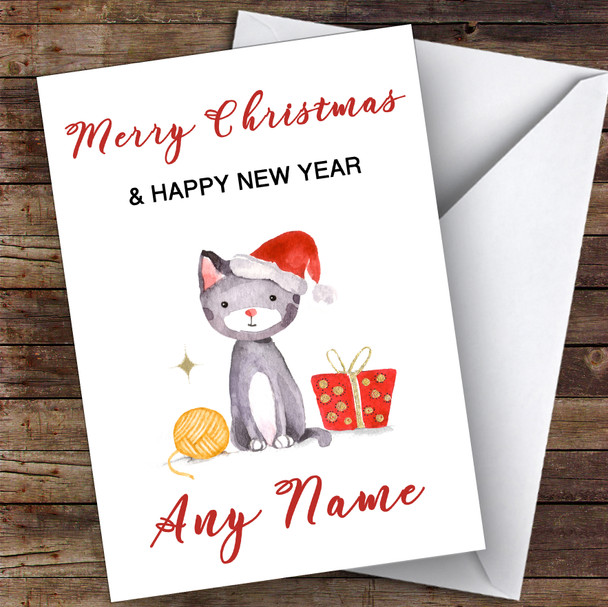 Cute Cat Watercolour Cute Personalised Christmas Card