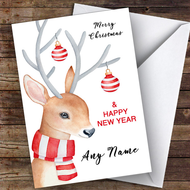 Watercolour Reindeer Cute Personalised Christmas Card