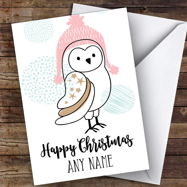 Owl In Hat Cute Personalised Christmas Card