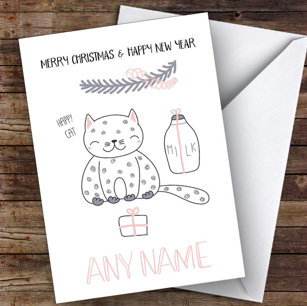 Happy Cat Cute Personalised Christmas Card