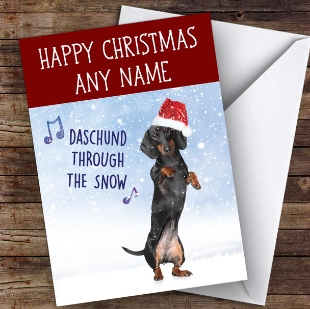 Daschund Through The Snow Dog Funny Joke Personalised Christmas Card