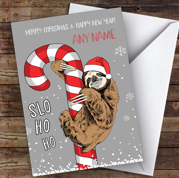 Sloth & Candy Cane Funny Joke Personalised Christmas Card