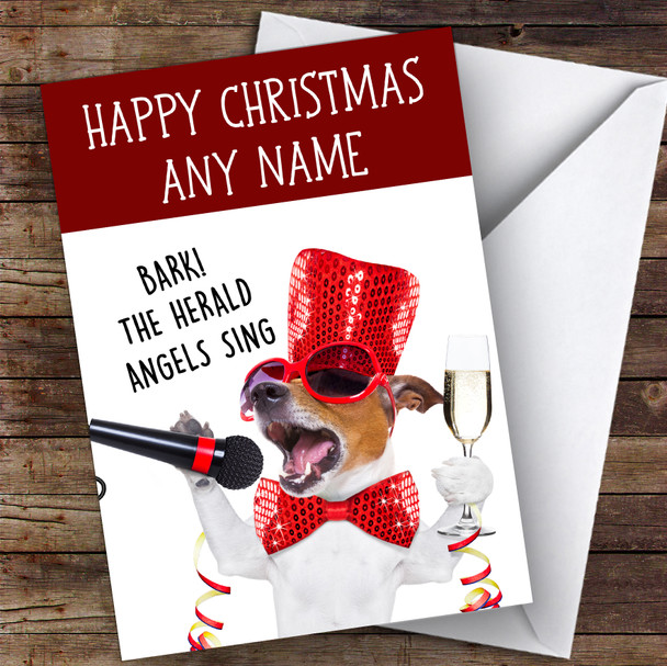 Dog Carol Singing Funny Joke Personalised Christmas Card