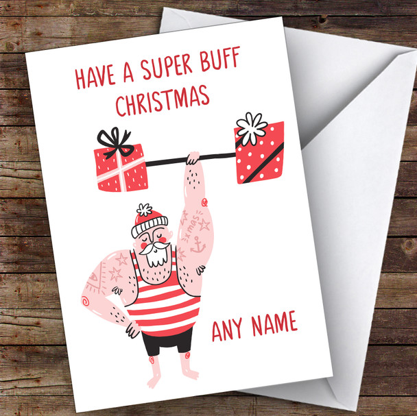 Bodybuilding Weight Lifting Gym Buff Hobbies Personalised Christmas Card