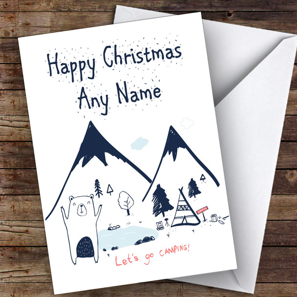Bear Tent Camping In Mountains Hobbies Personalised Christmas Card