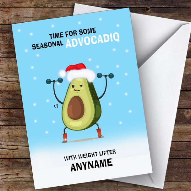 Weight Lifter Funny Avocadio Hobbies Personalised Christmas Card