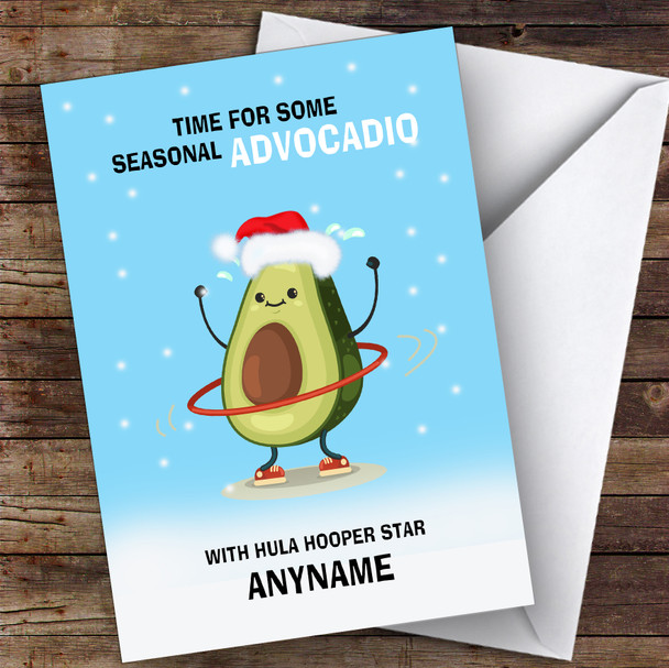 Hula Hooping Funny Avocadio Hobbies Personalised Christmas Card