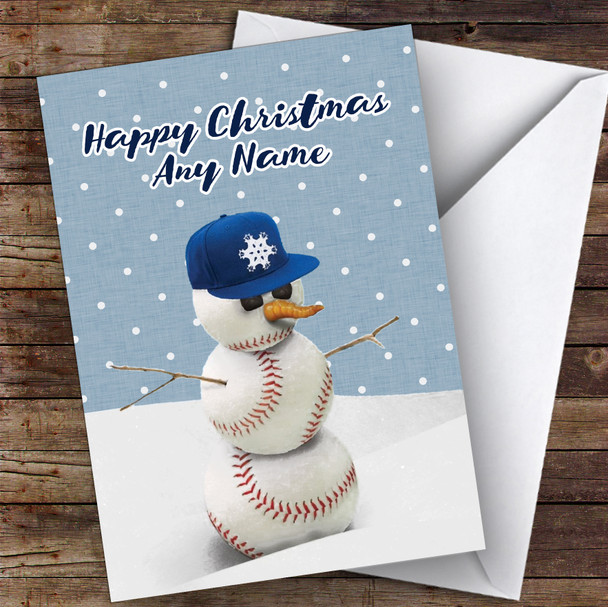 Baseball Snowman With Cap Hobbies Personalised Christmas Card