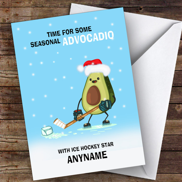 Ice Hockey Funny Avocadio Hobbies Personalised Christmas Card