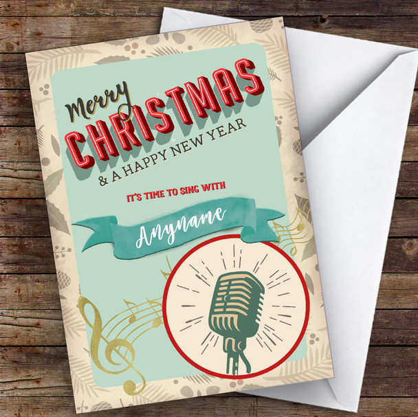 Karaoke Retro Microphone Hobbies Personalised Christmas Card