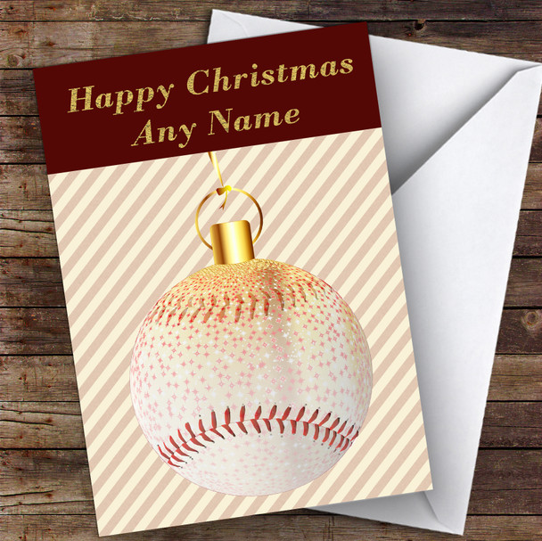 Gold & Stripes Baseball Hobbies Personalised Christmas Card