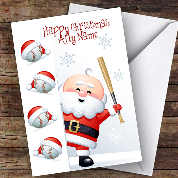 Santa Peeking Baseball Hobbies Personalised Christmas Card