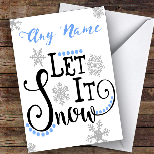 Blue Grey Let It Snowflakes Modern Personalised Christmas Card