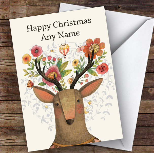 Rustic Deer Modern Personalised Christmas Card