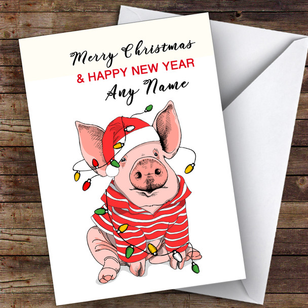 Xmas Pig Modern Personalised Christmas Card