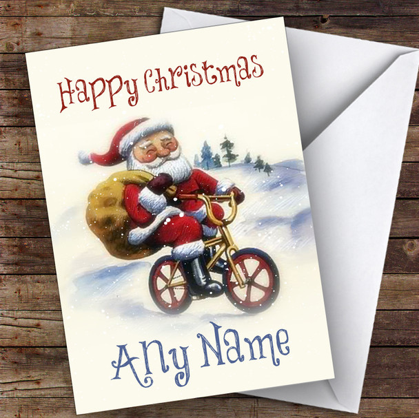 Santa On BMX Bike Traditional Personalised Christmas Card