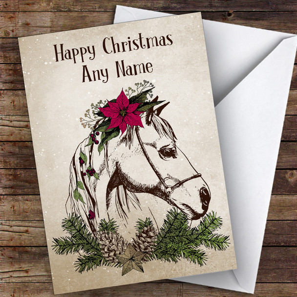 Vintage Horse Traditional Personalised Christmas Card
