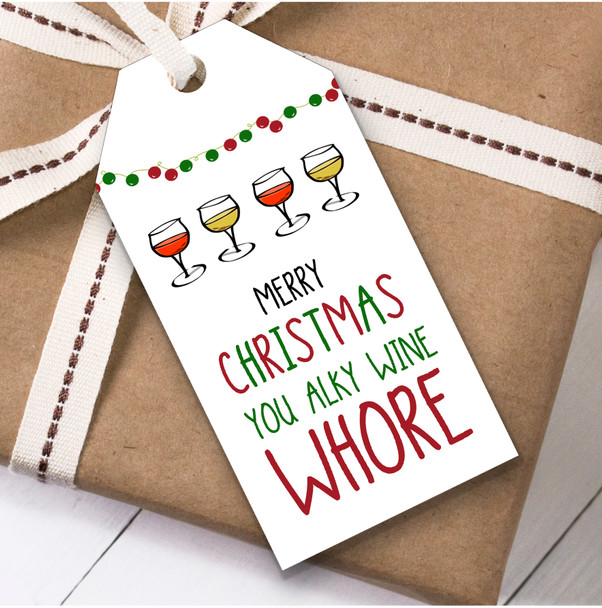 Funny Rude Alky Wine Whore Christmas Gift Tags